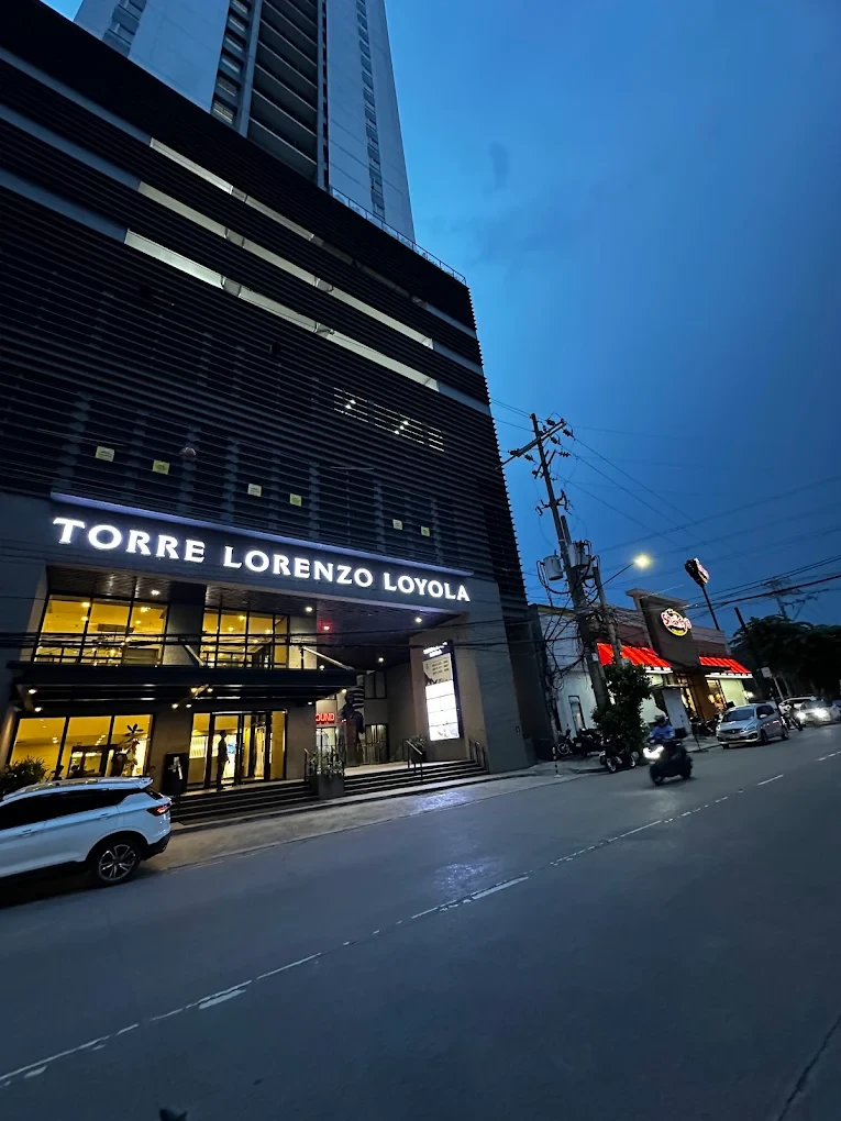 The store building at dusk